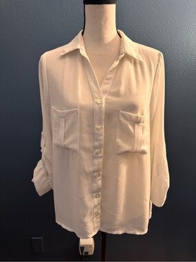 Zenana Cream Button-Front Pocket Blouse